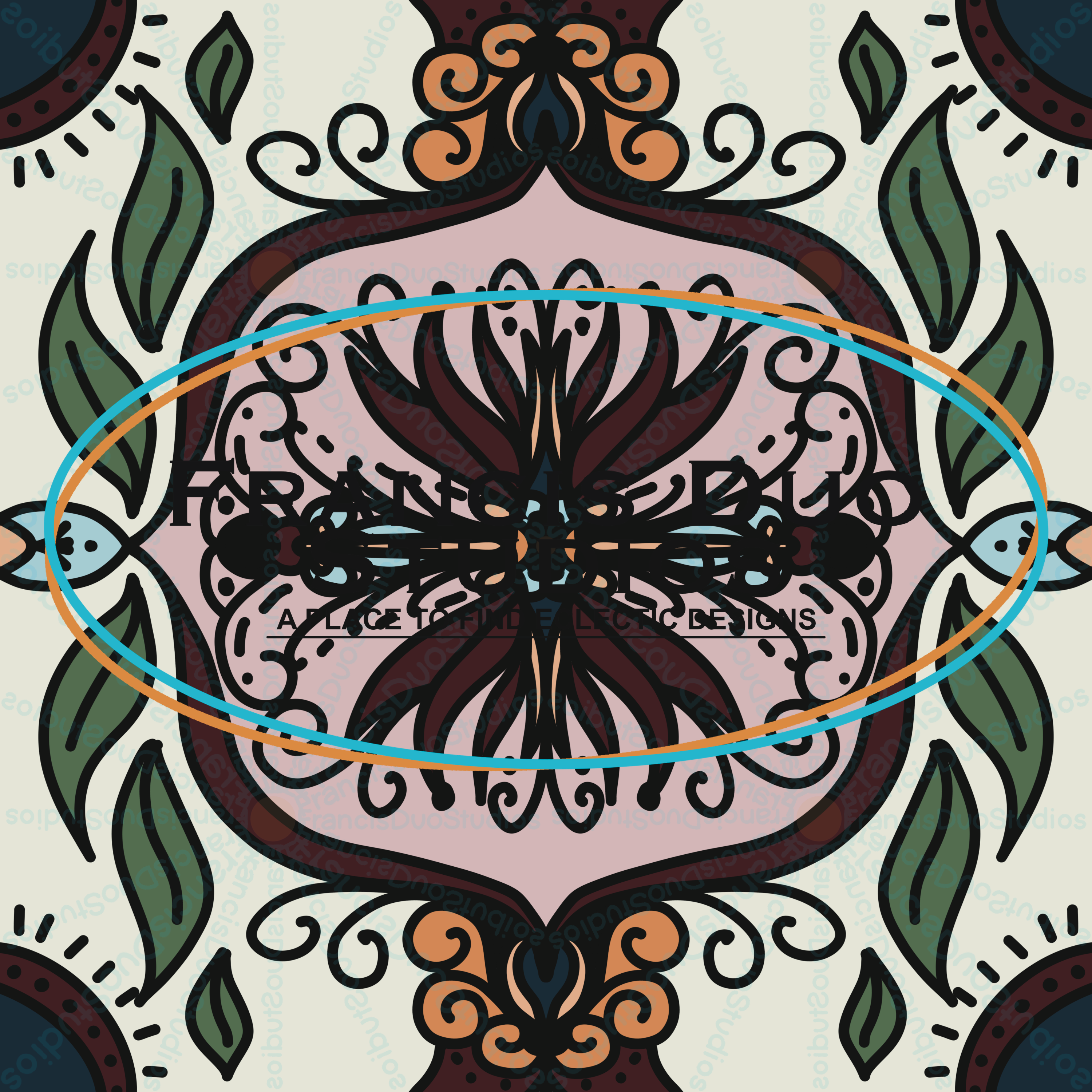 Western Flower Crest Dark Tones|PNG|Instant Download|Repeat Pattern|Seamless Design|Digital Clipart|Hand Drawn