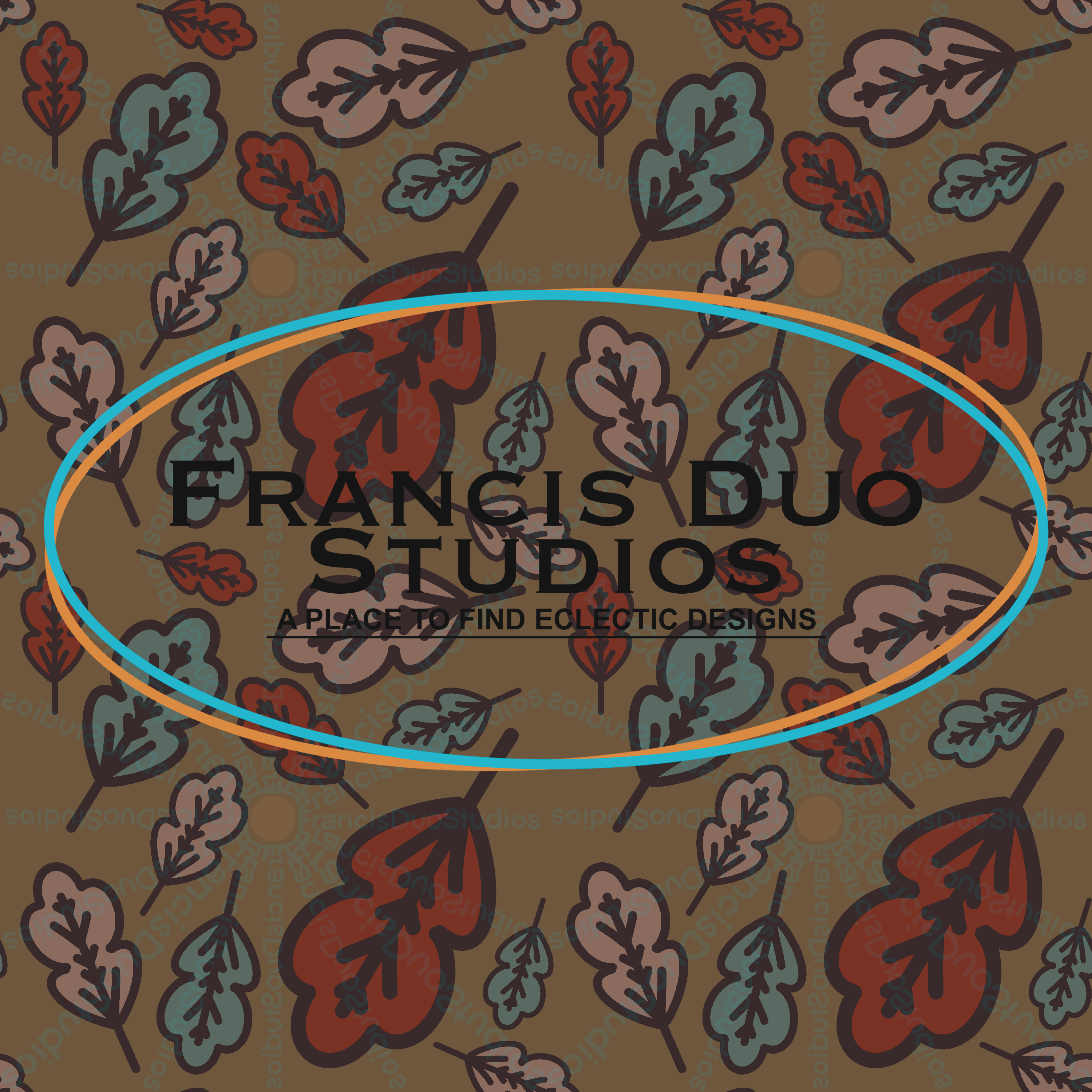 Fall Leaves Deep Red Blue and Tan over Golden Brown|PNG|Instant Download|Repeat Pattern|Seamless Design|Digital Clipart|Hand Drawn