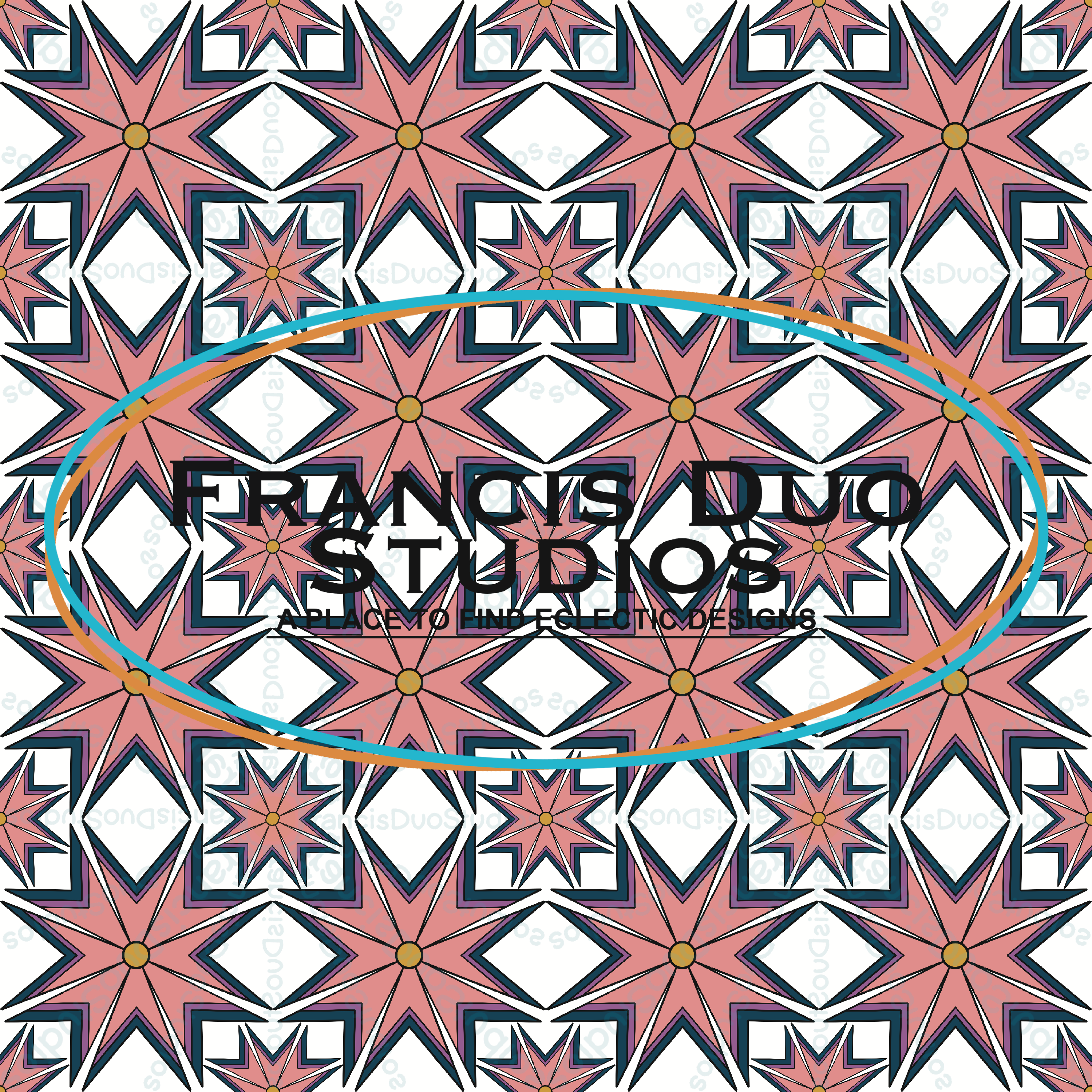 Salmon and Purple Star Flowers|PNG|Instant Download|Repeat Pattern|Seamless Design|Digital Clipart|Hand Drawn