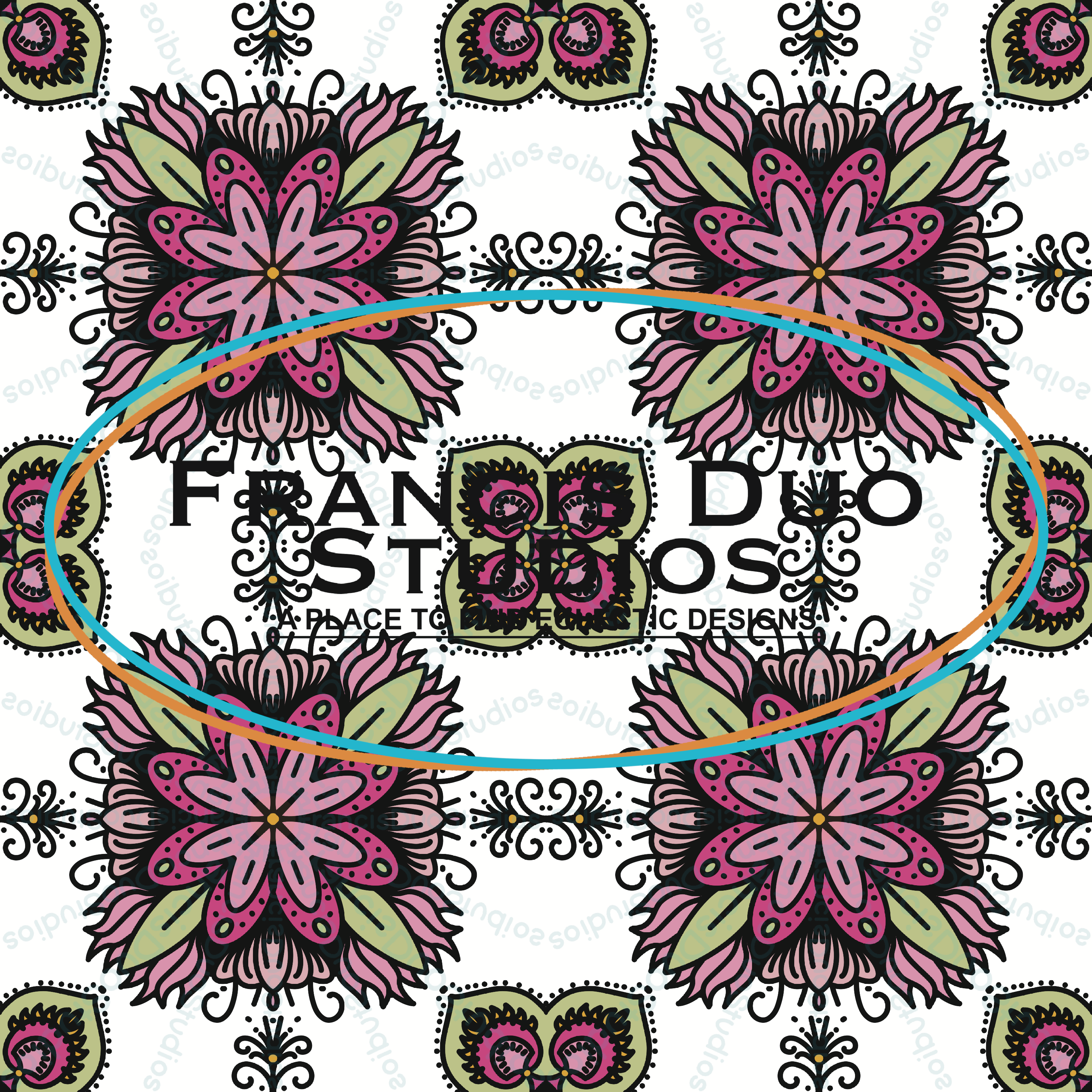 Pink and Green Mandala Flower Garden|PNG|Instant Download|Repeat Pattern|Seamless Design|Digital Clipart|Hand Drawn