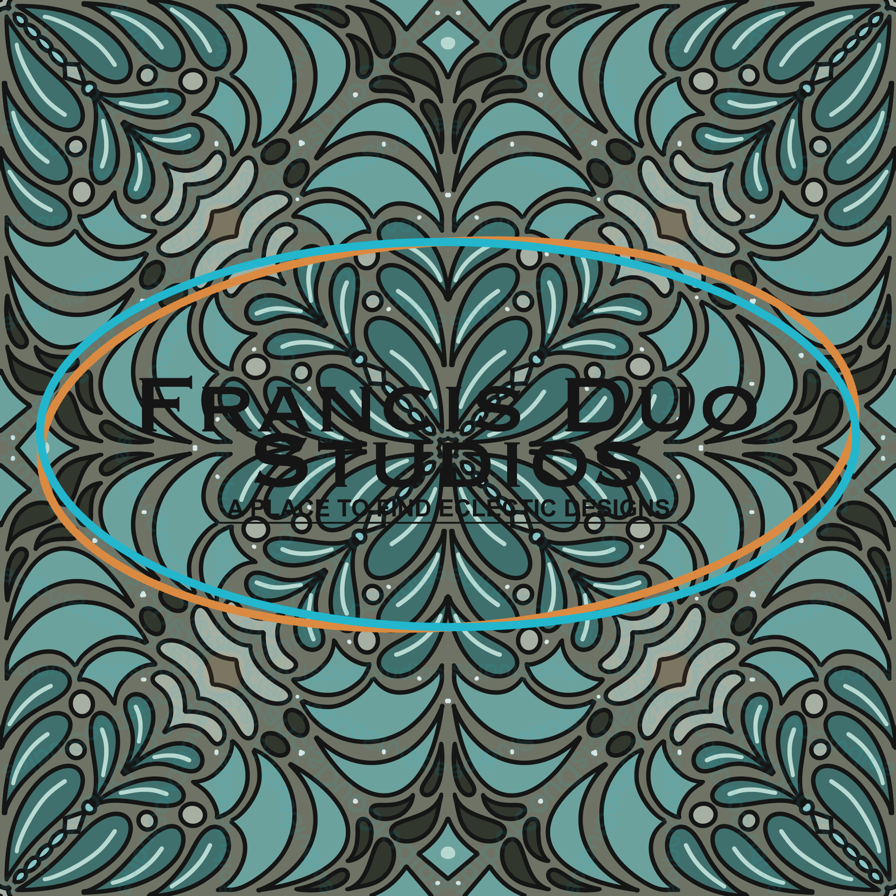 Teal Blue Green Alien Scale Floral Mandala|PNG|Instant Download|Repeat Pattern|Seamless Design|Digital Clipart|Hand Drawn