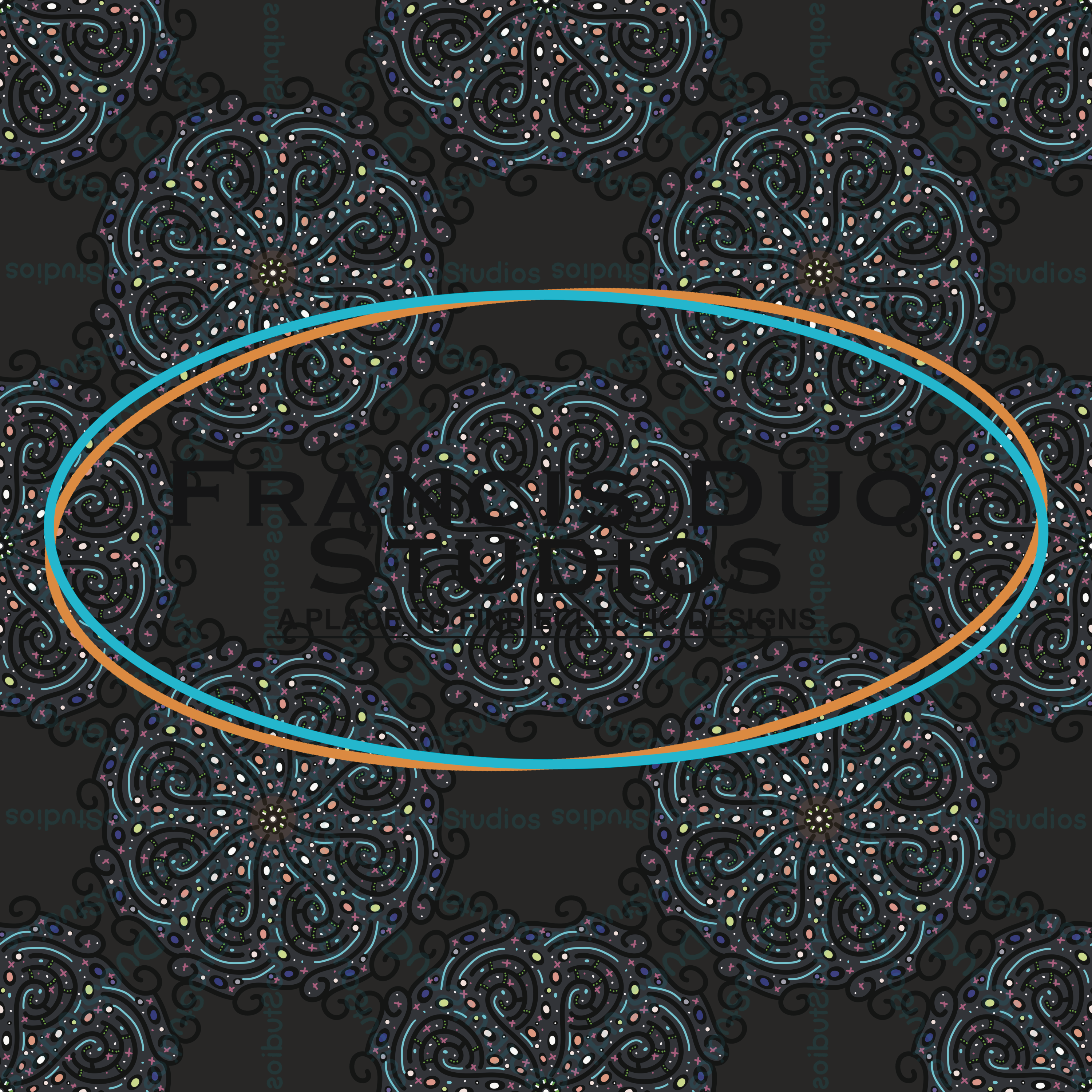 Floral Colorful Black on Black Mandala Donut Sprinkles |PNG|Instant Download|Repeat Pattern|Seamless Design|Digital Clipart|Hand Drawn