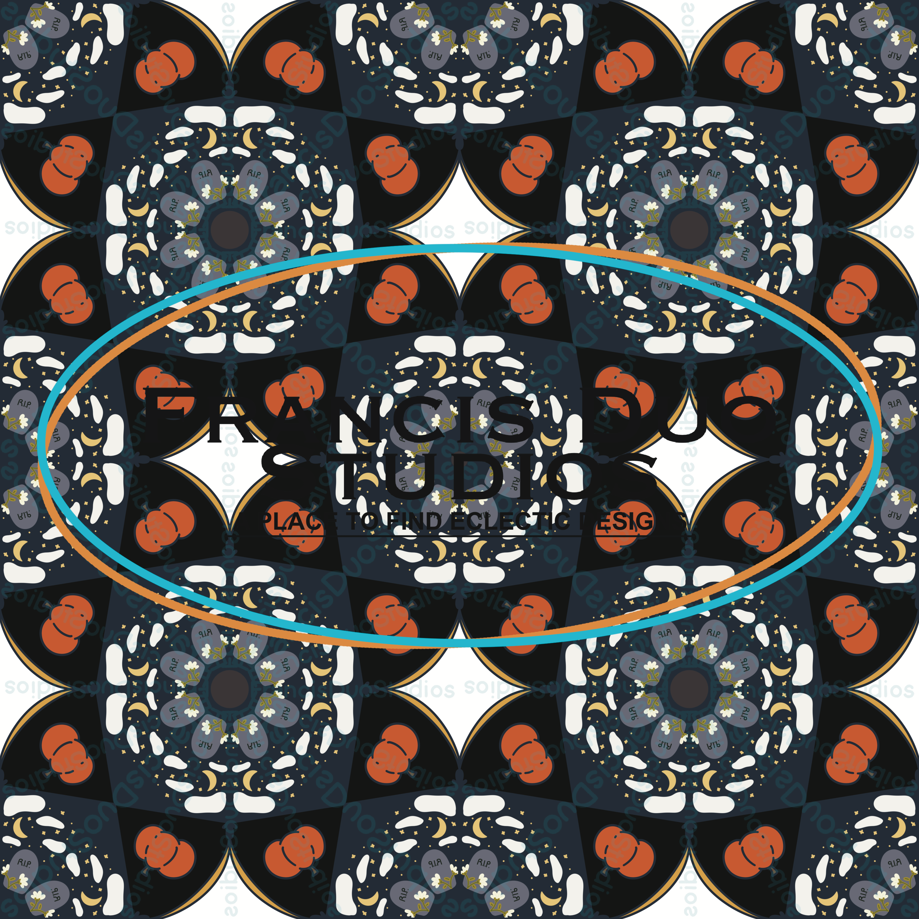 Halloween Headstone Flower Pumpkins Black White|PNG|Instant Download|Repeat Pattern|Seamless Design|Digital Clipart|Hand Drawn