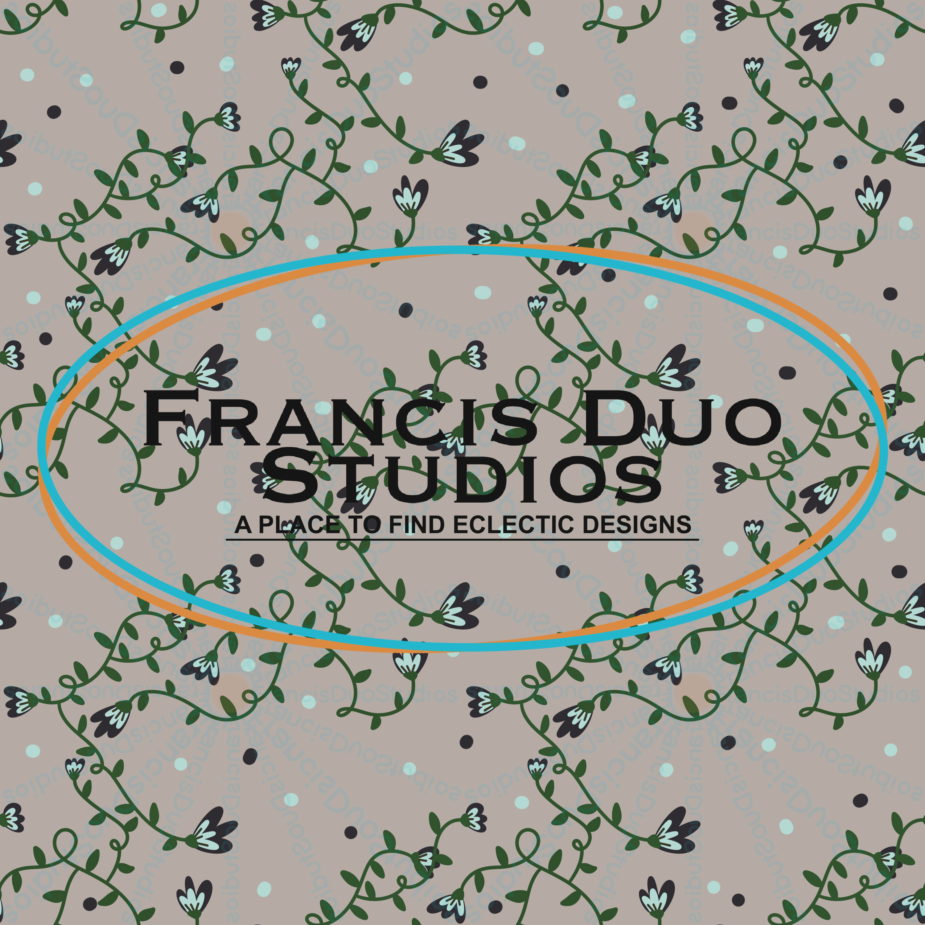 Black Blue Floral Vines Polkadots|PNG|Instant Download|Repeat Pattern|Seamless Design|Digital Clipart|Hand Drawn