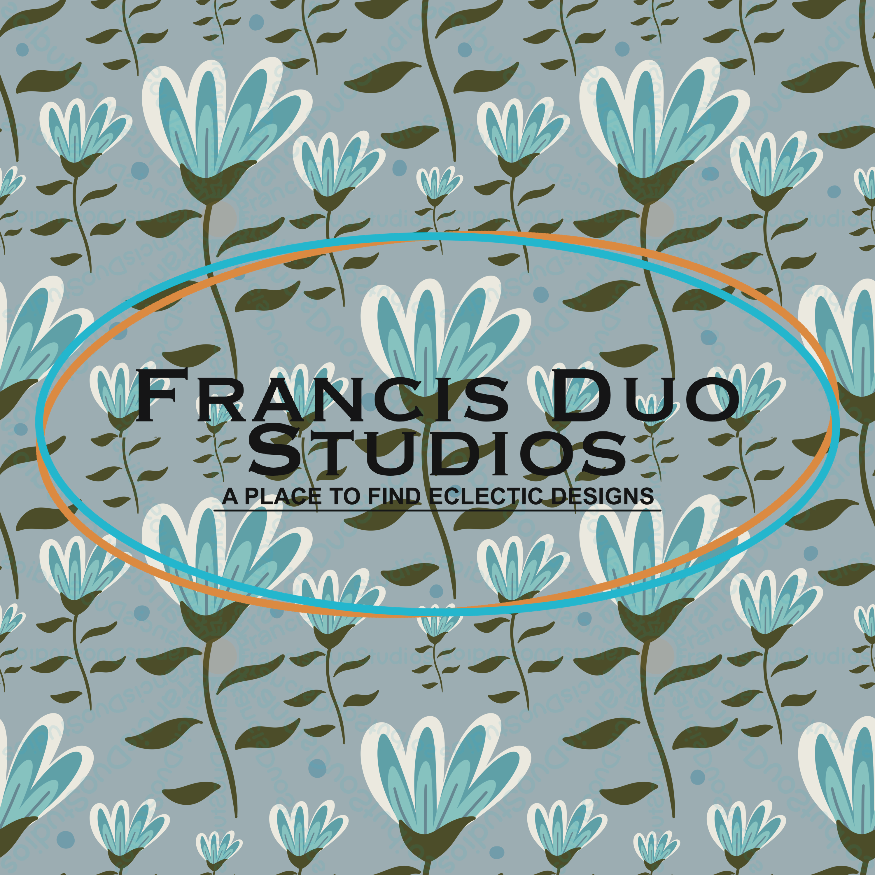 Blue Fanned Flower Gray Blue Background|PNG|Instant Download|Repeat Pattern|Seamless Design|Digital Clipart|Hand Drawn