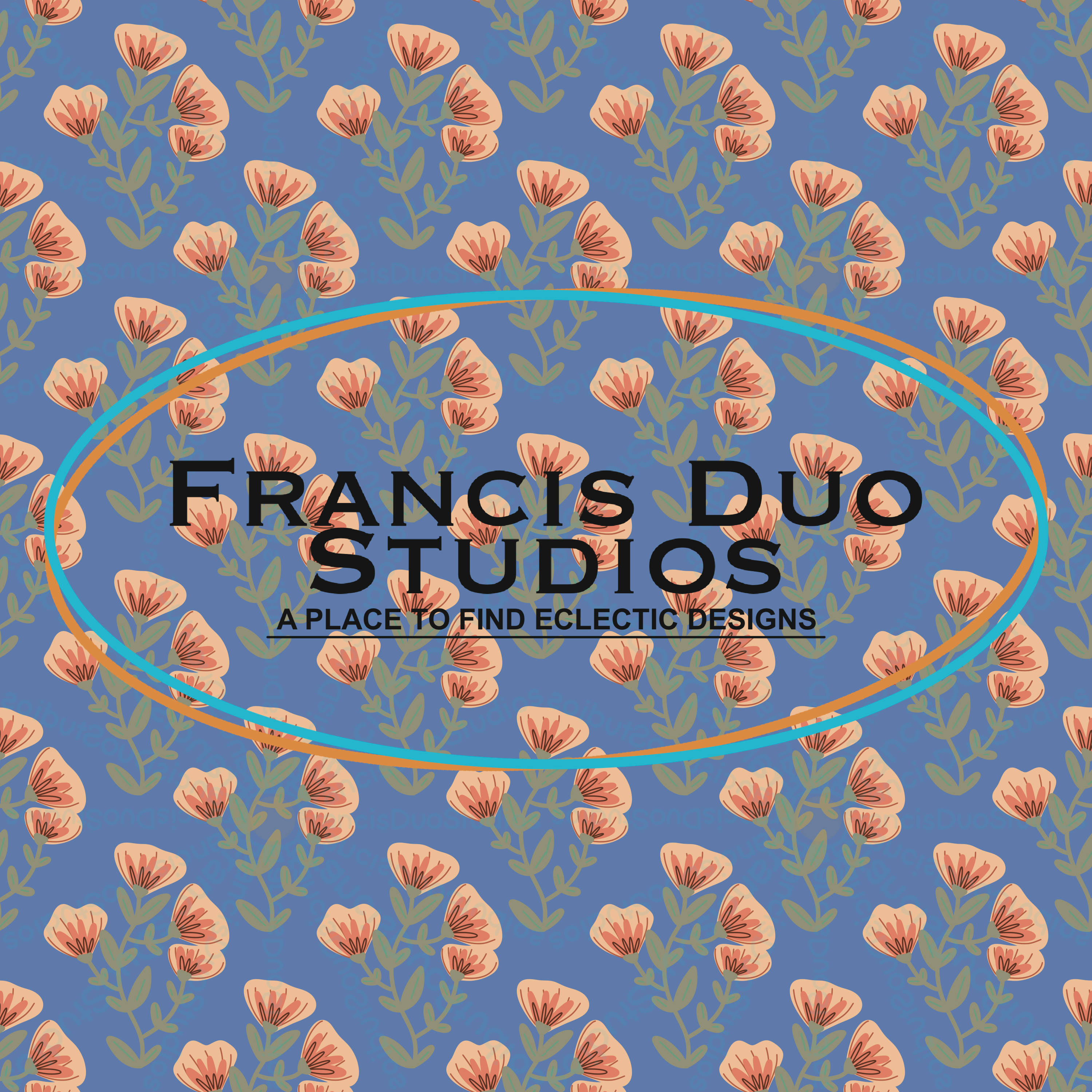 Ocean Floral Orange Peach Blue|PNG|Instant Download|Repeat Pattern|Seamless Design|Digital Clipart|Hand Drawn