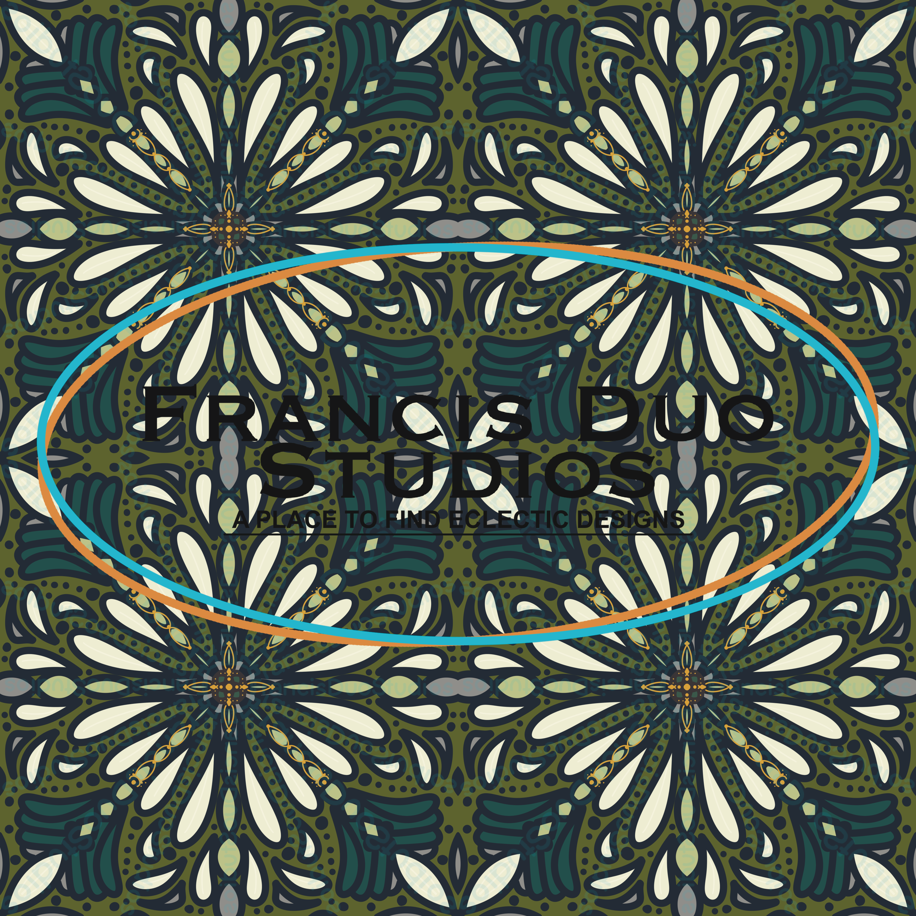 Green Tones Mandala Flower Gold Chain Accents|PNG|Instant Download|Repeat Pattern|Seamless Design|Digital Clipart|Hand Drawn