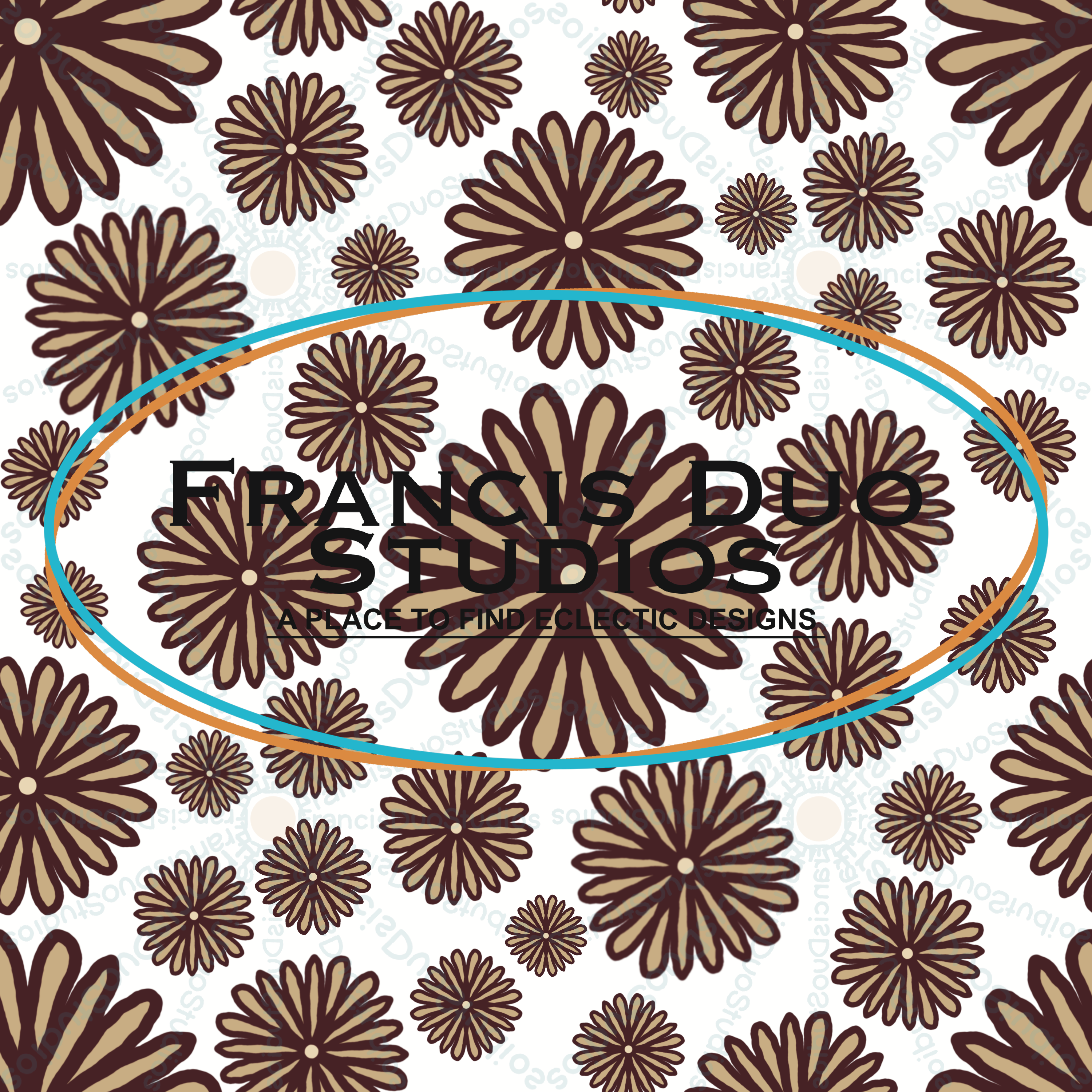 Tan Brown Flowers on White Background|PNG|Instant Download|Repeat Pattern|Seamless Design|Digital Clipart|Hand Drawn