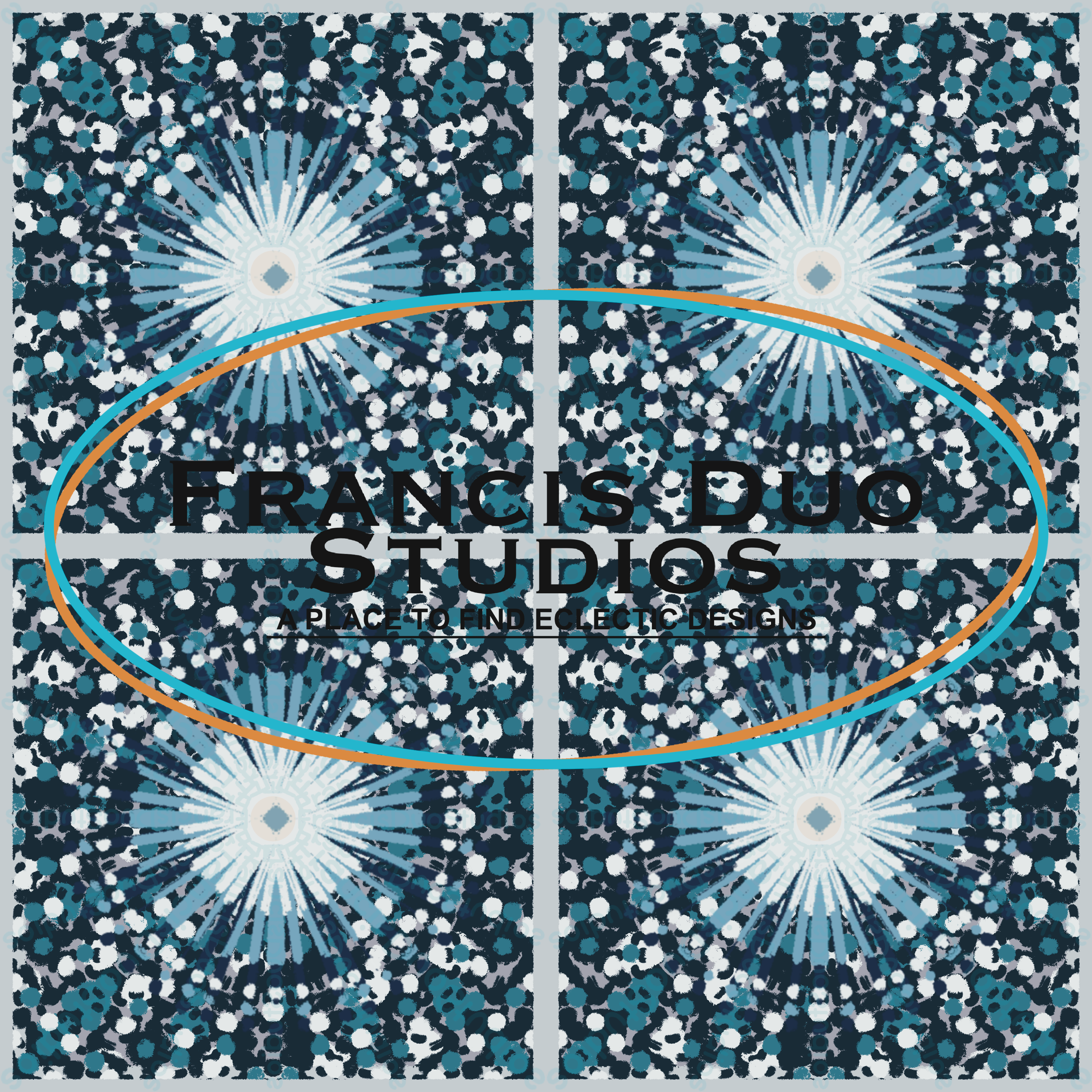 Blue Iris Flower Framed Blue White Gray Brushstrokes Polka-dots|PNG|Instant Download|Repeat Pattern|Seamless Design|Digital Clipart|Hand Drawn