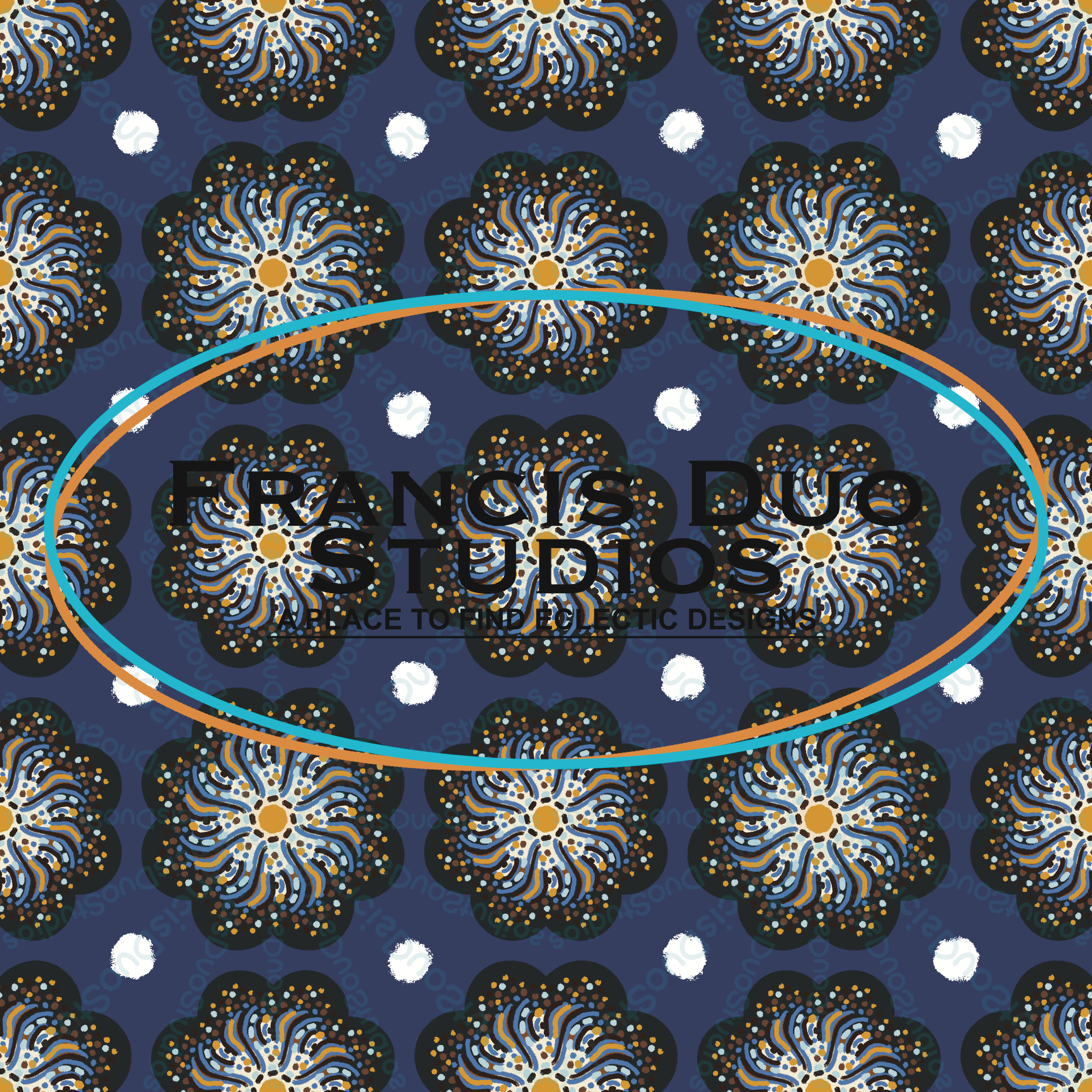 Dark Tones Colorful Dot Work Flowers Polka-dots|PNG|Instant Download|Repeat Pattern|Seamless Design|Digital Clipart|Hand Drawn