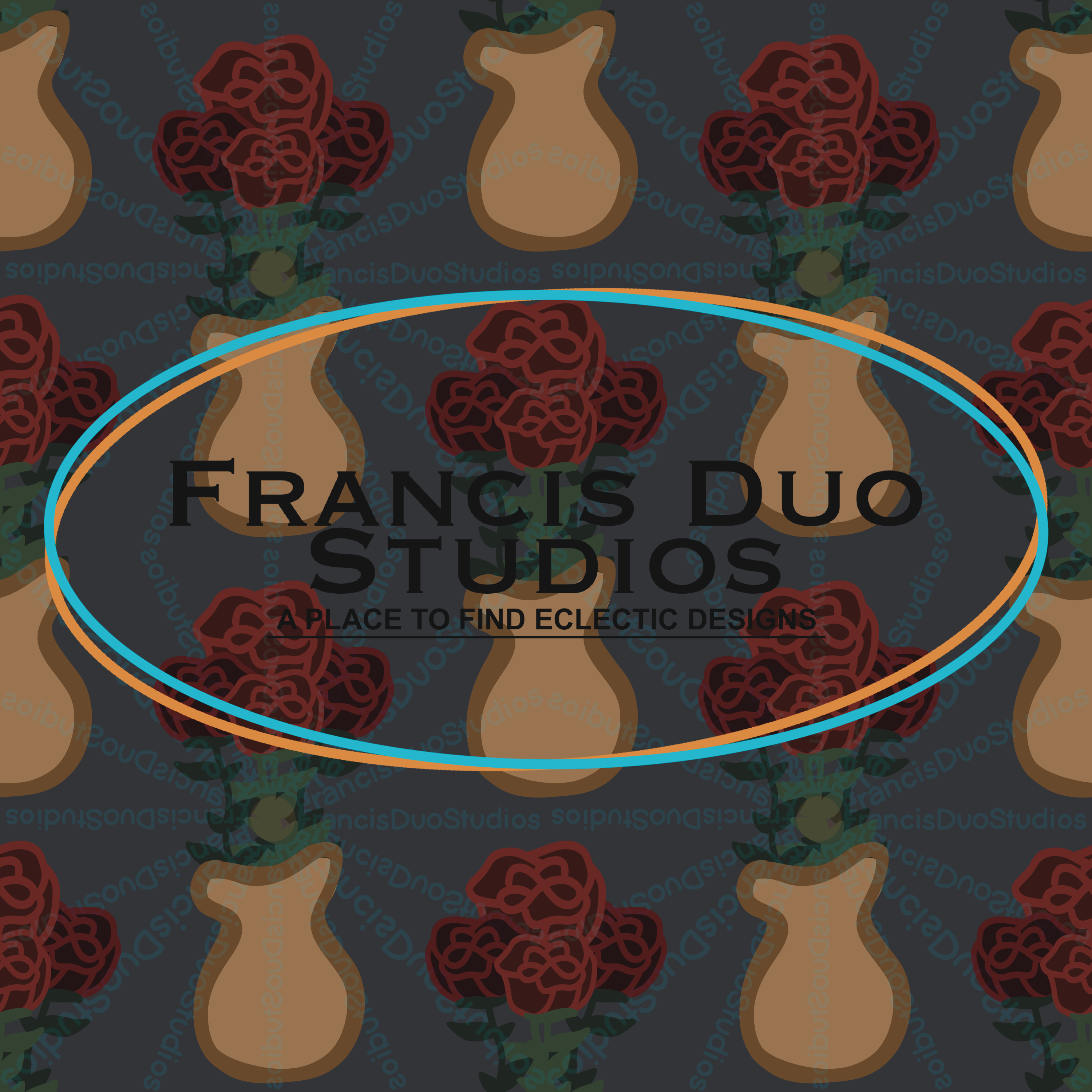 Red Rosy Tan Brown Vase|PNG|Instant Download|Repeat Pattern|Seamless Design|Digital Clipart|Hand Drawn