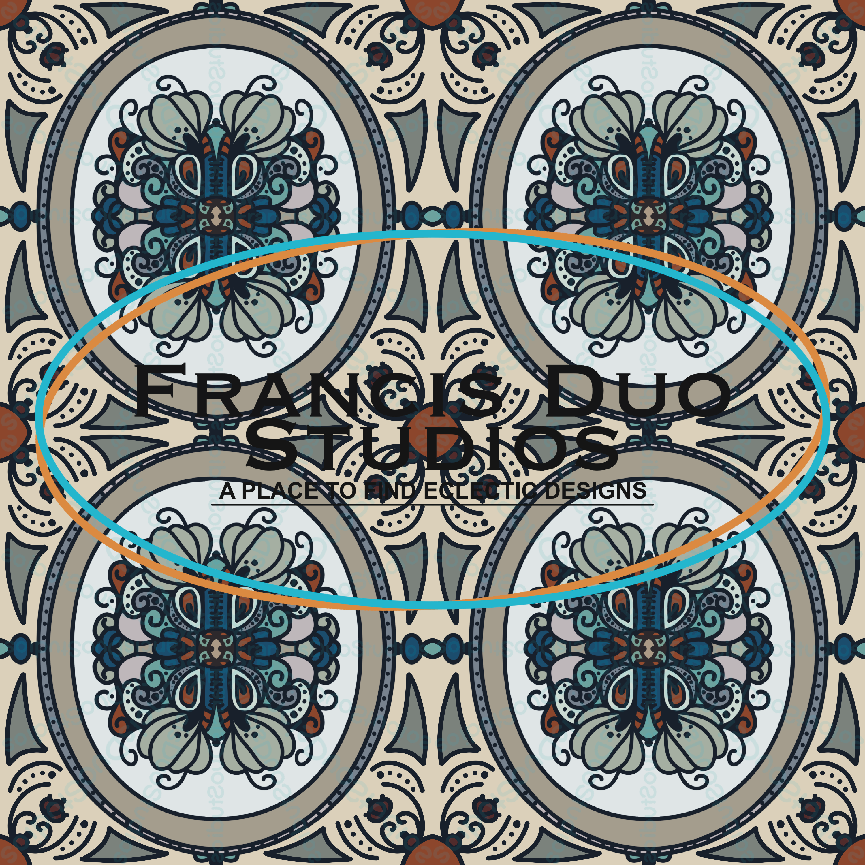 Blue Western Decorative Flower|PNG|Instant Download|Repeat Pattern|Seamless Design|Digital Clipart|Hand Drawn